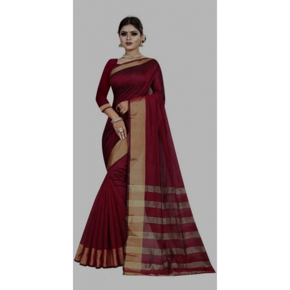 Amfyn Women's Cotton Woven Saree With Unstitched Blouse (Red, 5-5 Mtrs)