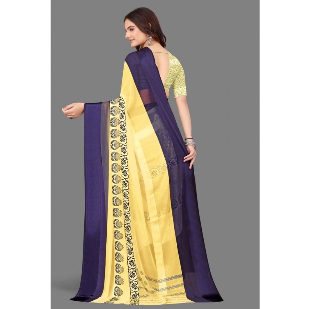 Amfyn Women's Sattin Patta Printed Saree With Unstitched Blouse (Yellow, 5-5 Mtrs)