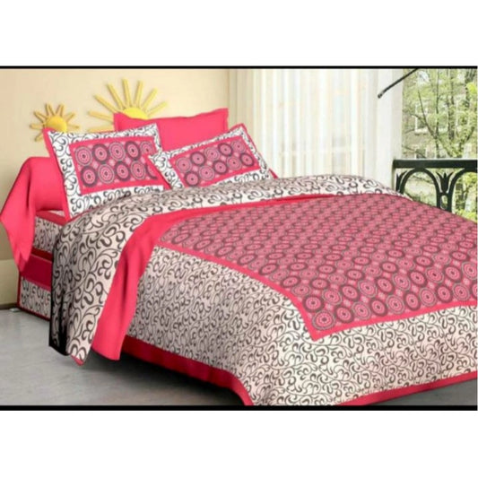 Amfyn Cotton Printed Queen Size Bedsheet With 2 Pillow Covers (Pink, 90x100 Inch)