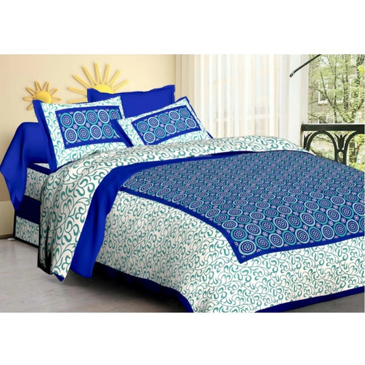 Amfyn Cotton Printed Queen Size Bedsheet With 2 Pillow Covers (Blue, 90x100 Inch)