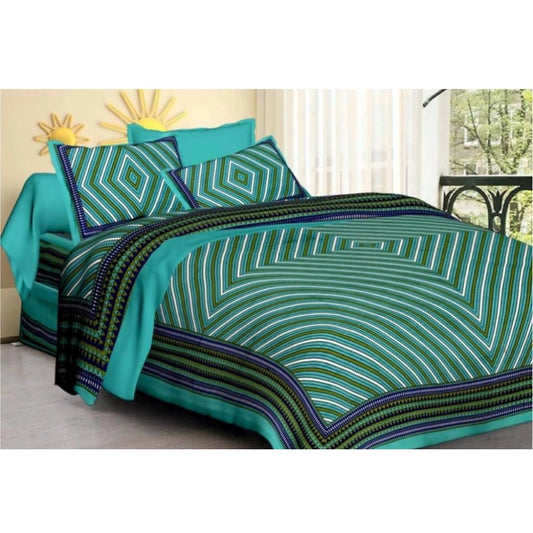 Amfyn Cotton Printed Queen Size Bedsheet With 2 Pillow Covers (Green, 90x100 Inch)