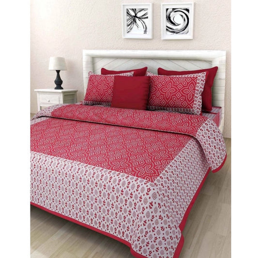 Amfyn Cotton Printed Queen Size Bedsheet With 2 Pillow Covers (Pink, 90x100 Inch)