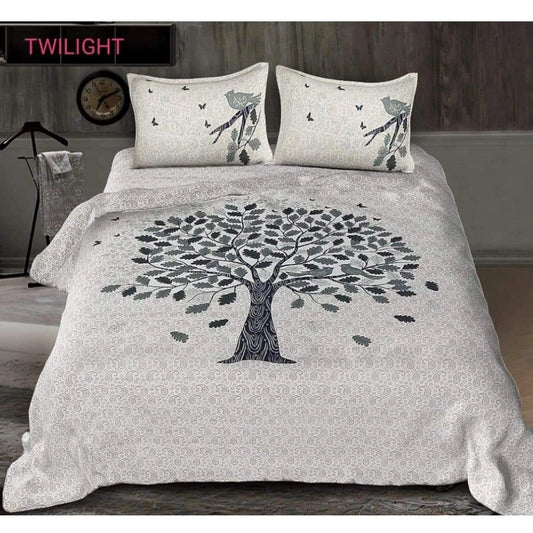 Amfyn Cotton Printed Queen Size Bedsheet With 2 Pillow Covers (White, 90x100 Inch)