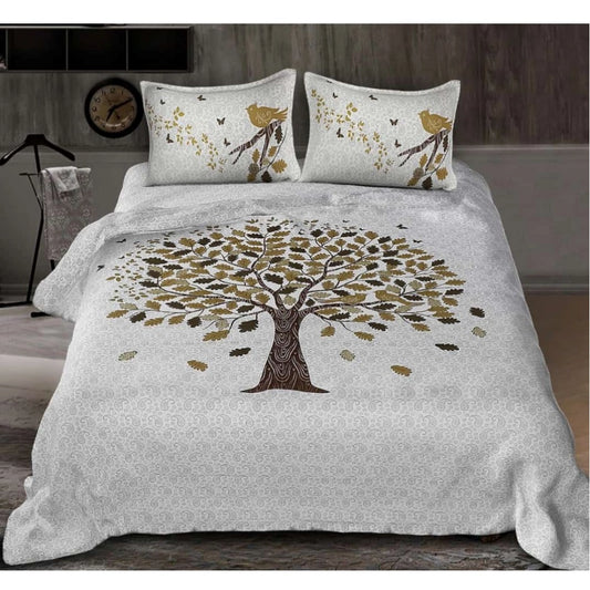 Amfyn Cotton Printed Queen Size Bedsheet With 2 Pillow Covers (White, 90x100 Inch)