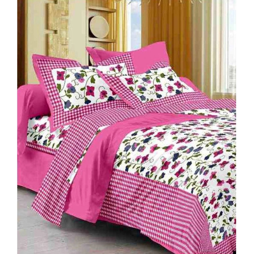 Amfyn Cotton Printed Queen Size Bedsheet With 2 Pillow Covers (Pink, 90x100 Inch)