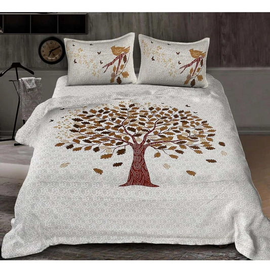 Amfyn Cotton Printed Queen Size Bedsheet With 2 Pillow Covers (White, 90x100 Inch)