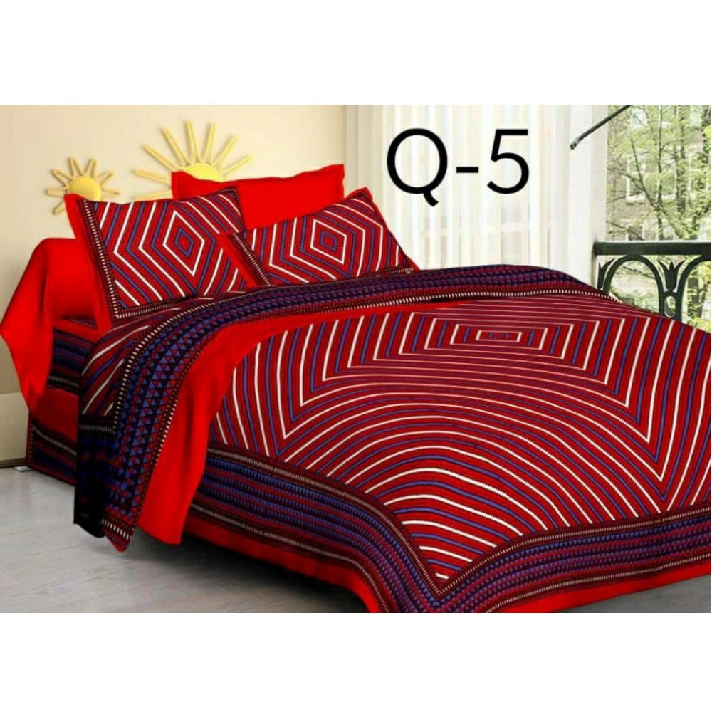 Amfyn Cotton Printed Queen Size Bedsheet With 2 Pillow Covers (Red, 90x100 Inch)