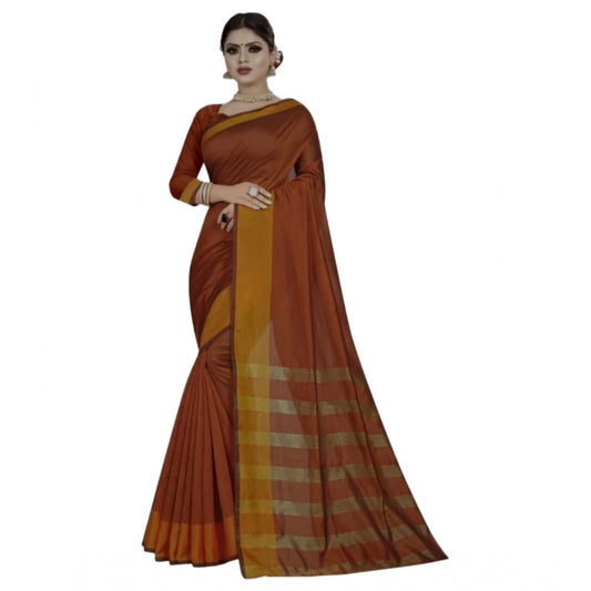 Amfyn Women's Cotton Woven Saree With Unstitched Blouse (Orange, 5-5 Mtrs)