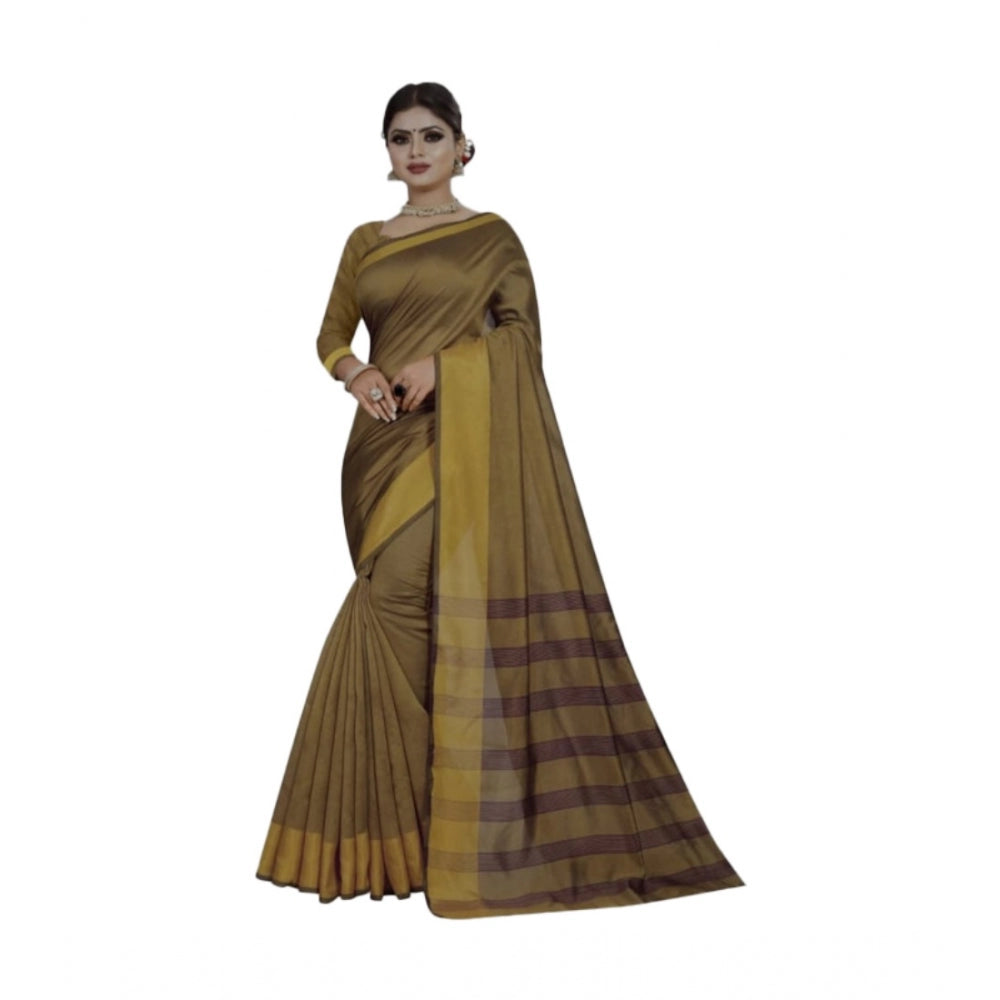 Amfyn Women's Cotton Woven Saree With Unstitched Blouse (Gold, 5-5 Mtrs)