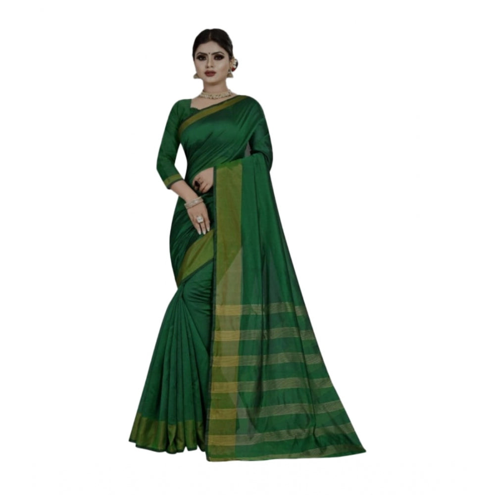 Amfyn Women's Cotton Woven Saree With Unstitched Blouse (Green, 5-5 Mtrs)