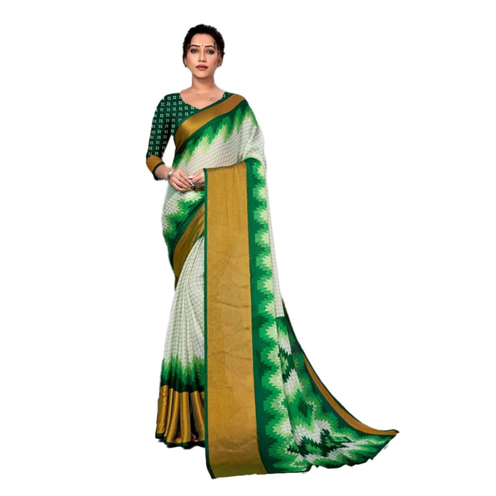 Amfyn Women's Chiffon Printed Saree With Unstitched Blouse (Green, 5-5 Mtrs)