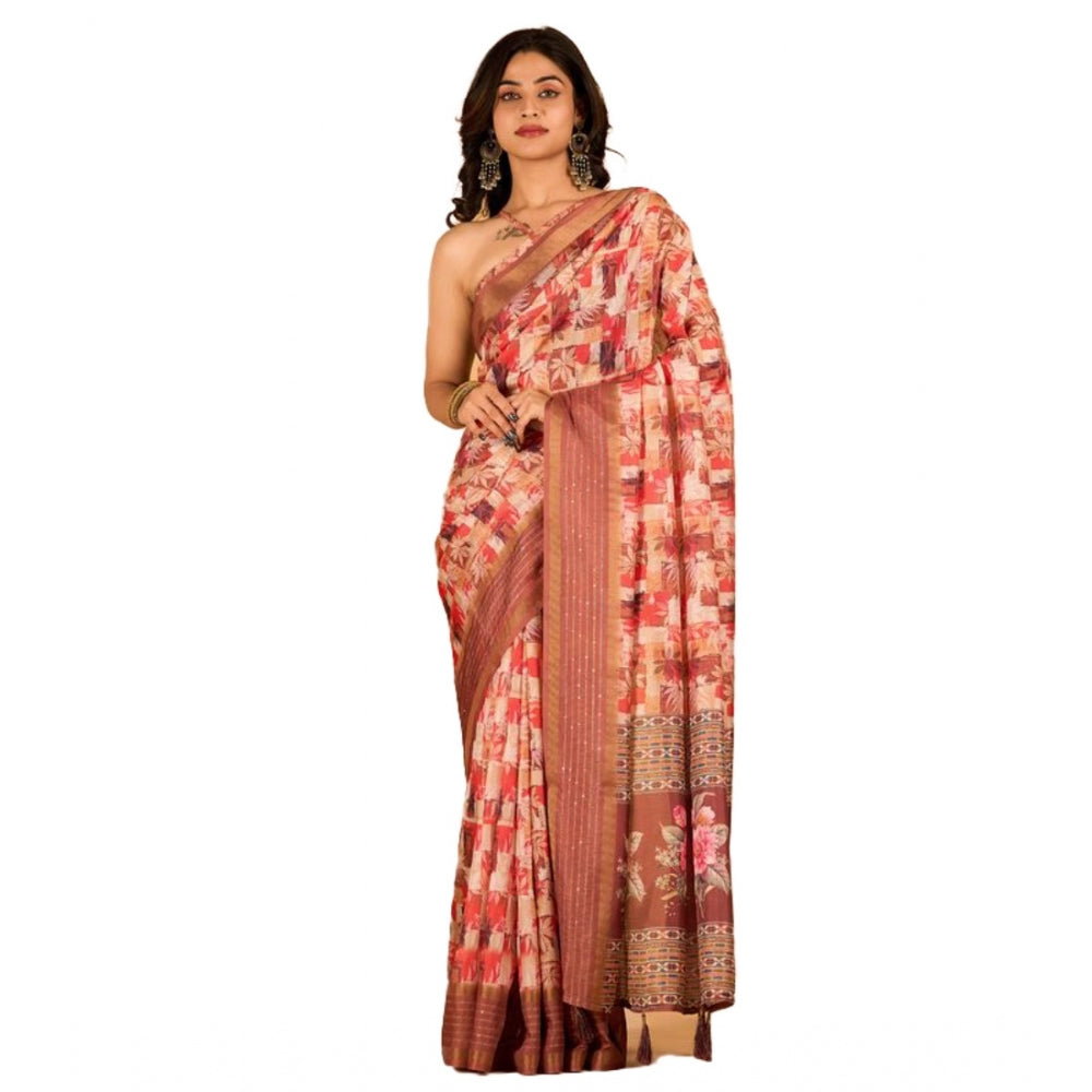 Amfyn Women's Digital Printed Saree With Unstitched Blouse (Multicolor, 5-5 Mtrs)