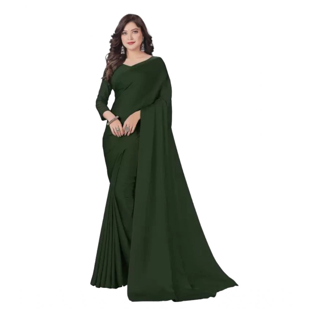 Amfyn Women's Georgette Solid Saree With Unstitched Blouse (Green, 5-5 Mtrs)