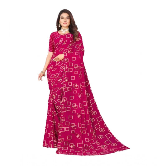 Amfyn Women's Georgette Printed Saree With Unstitched Blouse (Purple, 5-5 Mtrs)