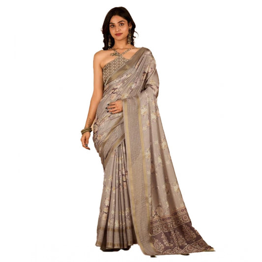 Amfyn Women's Digital Printed Saree With Unstitched Blouse (Cream, 5-5 Mtrs)