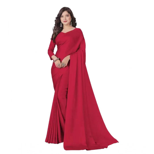 Amfyn Women's Georgette Printed Saree With Unstitched Blouse (Red, 5-5 Mtrs)