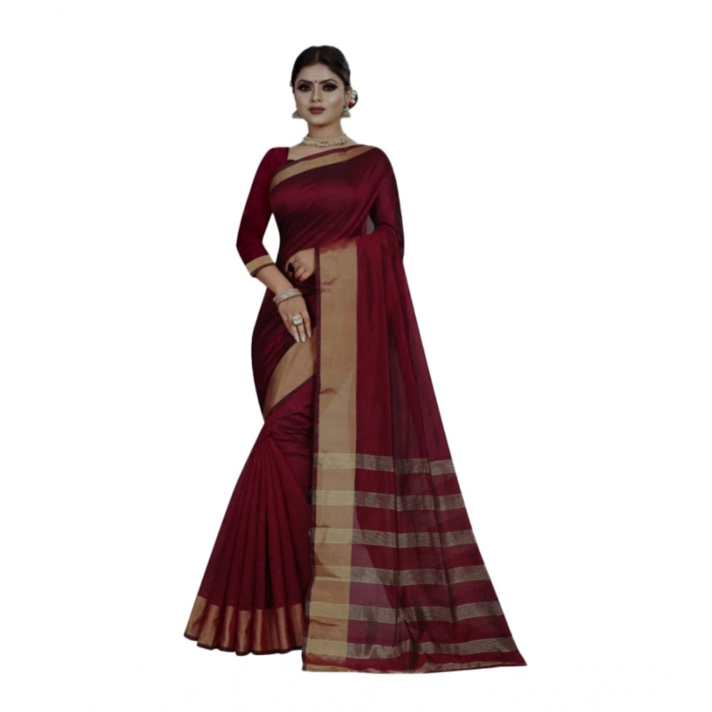 Amfyn Women's Cotton Woven Saree With Unstitched Blouse (Red, 5-5 Mtrs)