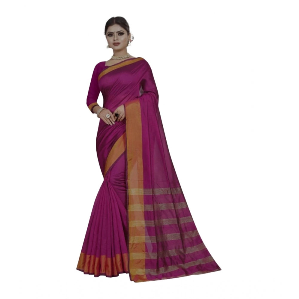 Amfyn Women's Cotton Woven Saree With Unstitched Blouse (Pink, 5-5 Mtrs)