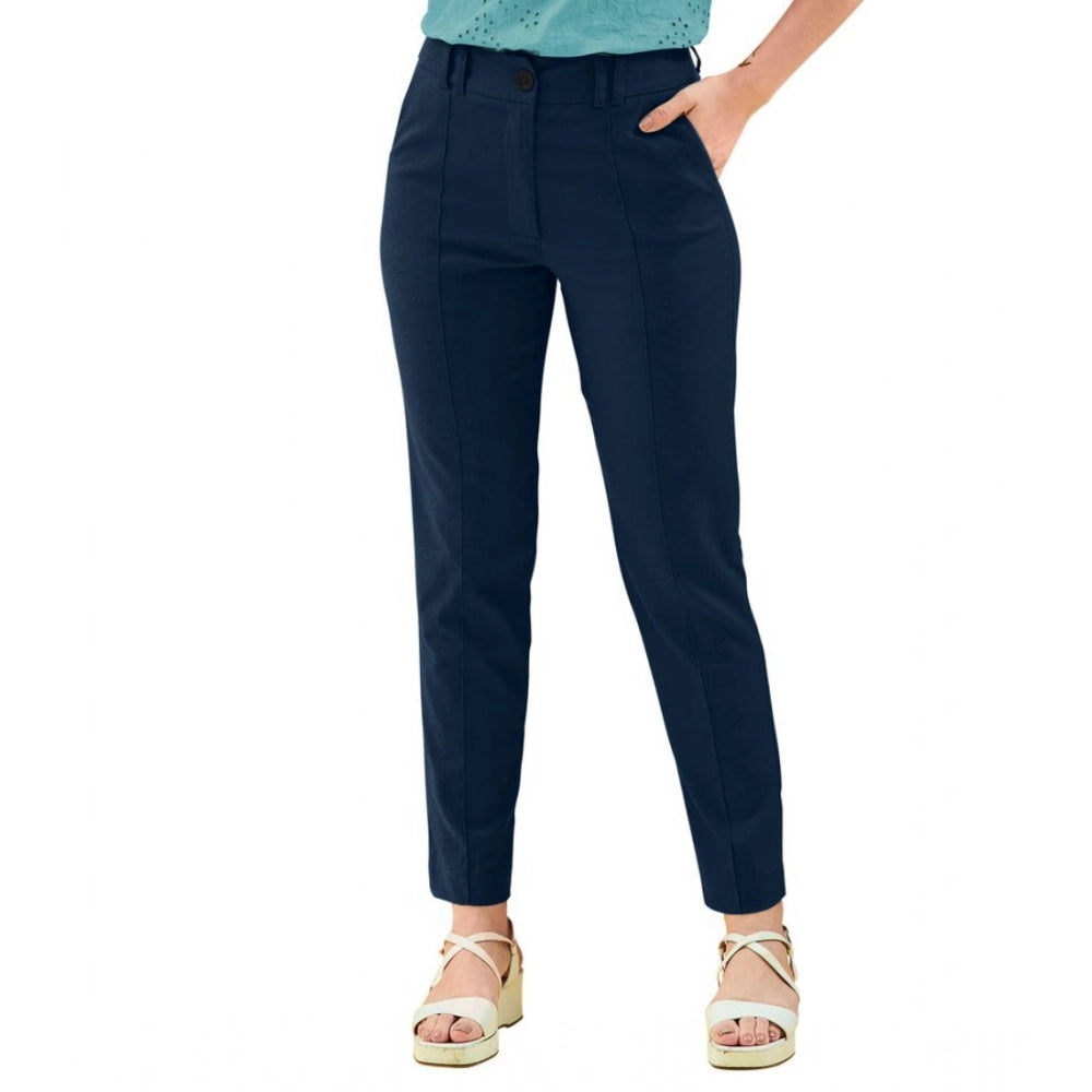 Amfyn Women's Polyester Solid With Pocket Pant (Blue)