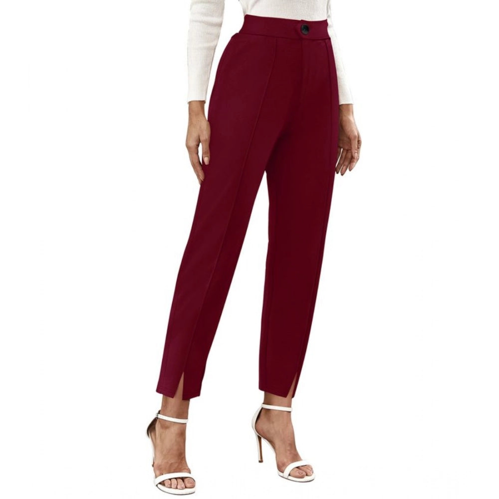 Amfyn Women's Polyester Solid With Pocket Pant (Maroon)