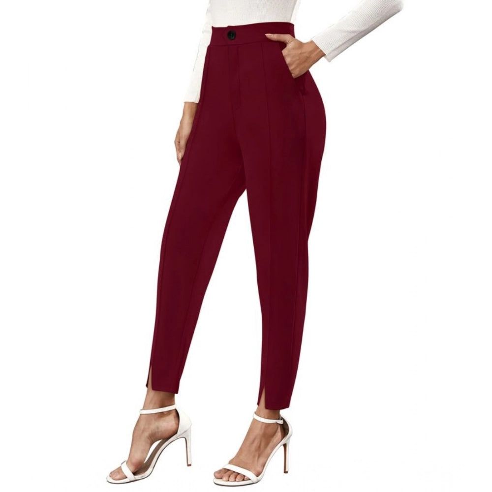 Amfyn Women's Polyester Solid With Pocket Pant (Maroon)