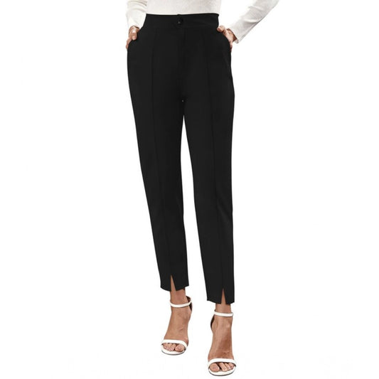 Amfyn Women's Polyester Solid With Pocket Pant (Black)