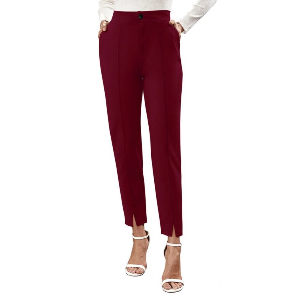 Amfyn Women's Polyester Solid With Pocket Pant (Maroon)