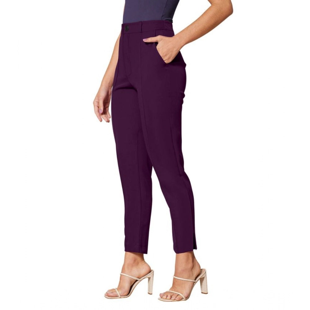 Amfyn Women's Polyester Solid With Pocket Pant (Wine)