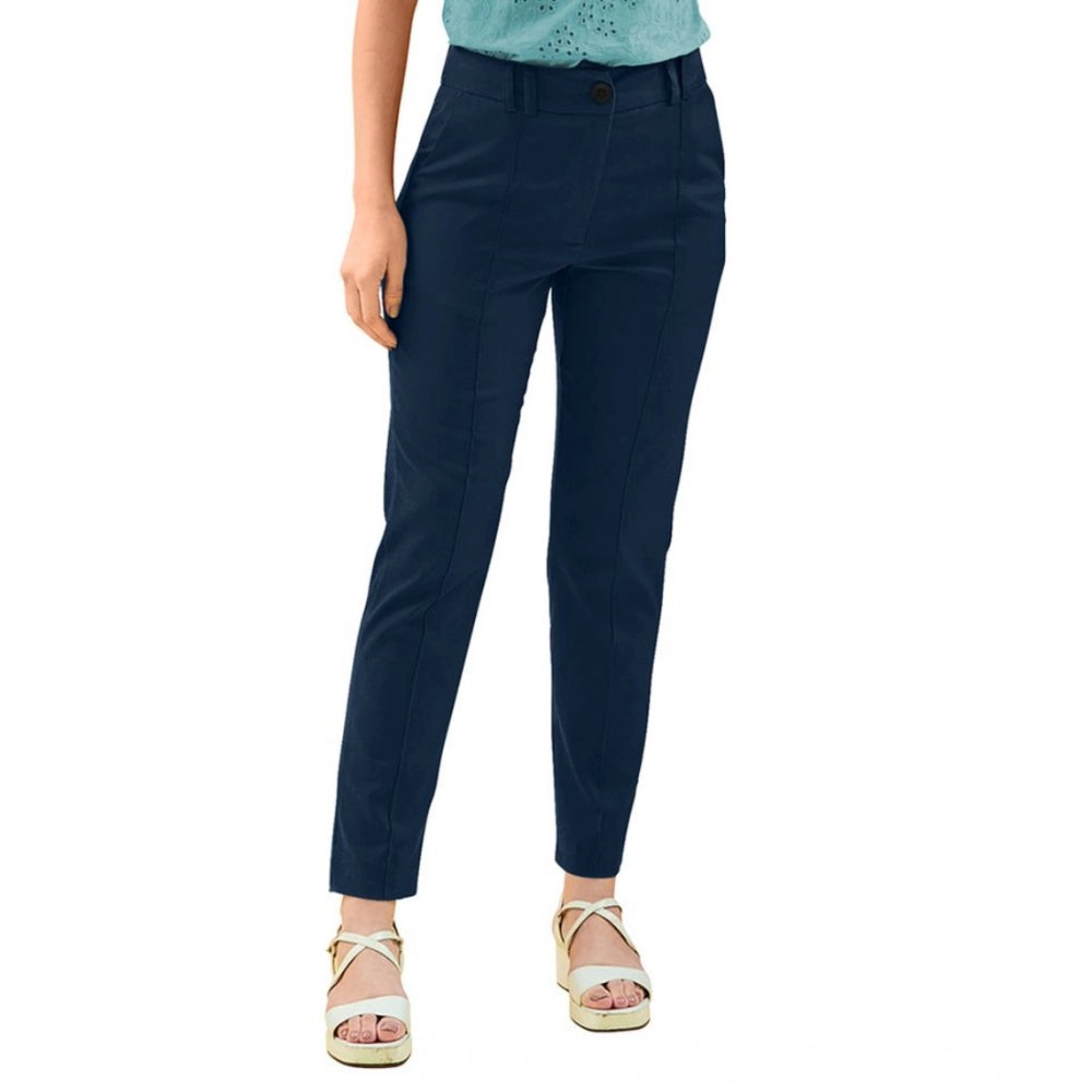 Amfyn Women's Polyester Solid With Pocket Pant (Blue)