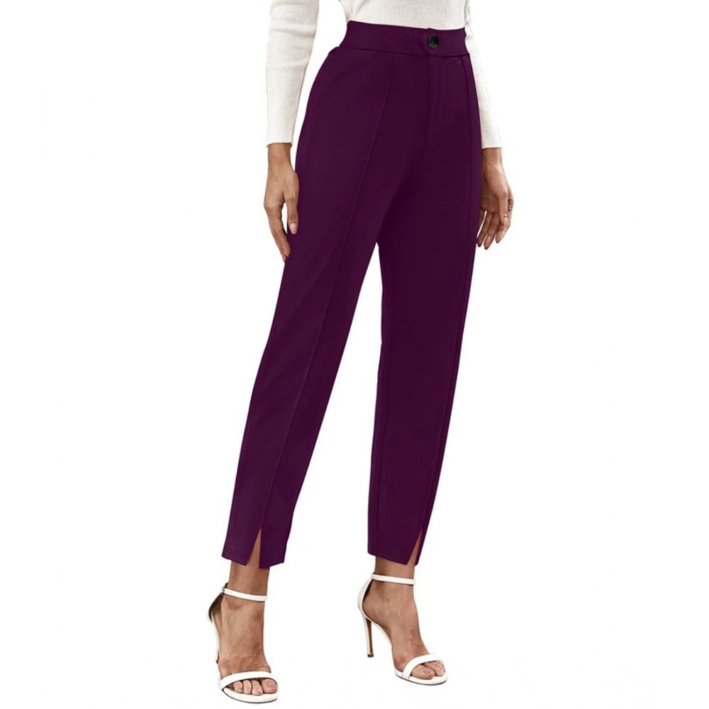 Amfyn Women's Polyester Solid With Pocket Pant (Wine)