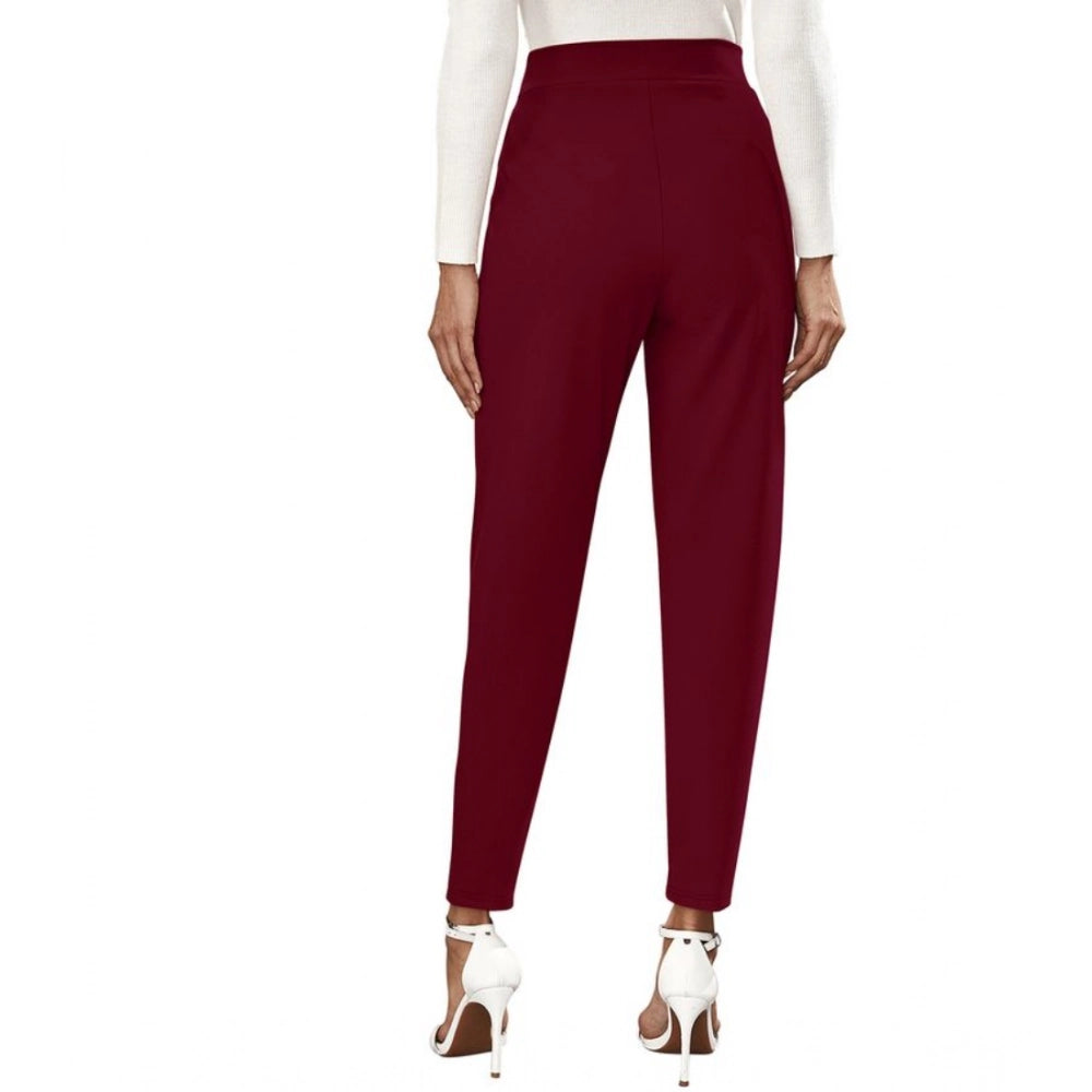 Amfyn Women's Polyester Solid With Pocket Pant (Maroon)