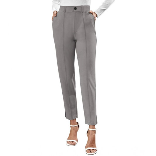 Amfyn Women's Polyester Solid With Pocket Pant (Grey)