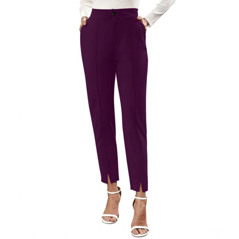 Amfyn Women's Polyester Solid With Pocket Pant (Wine)