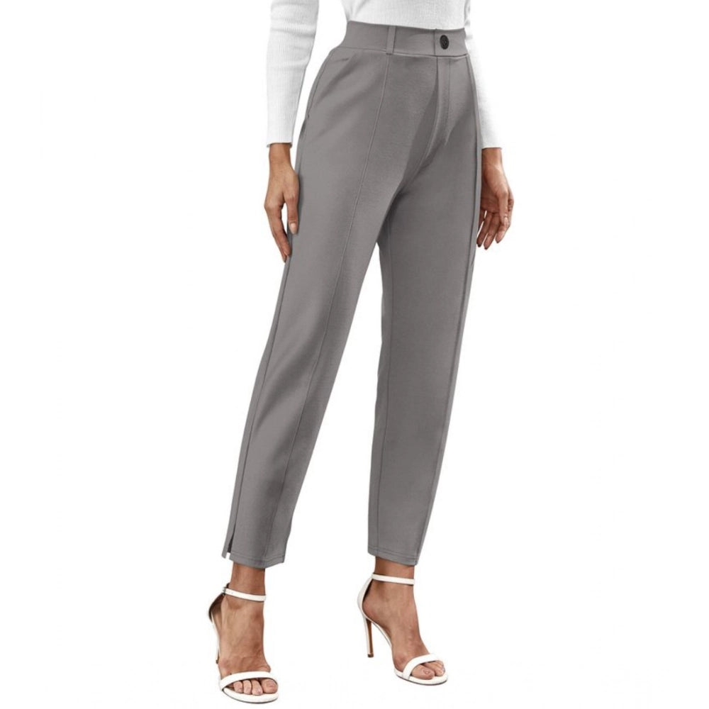 Amfyn Women's Polyester Solid With Pocket Pant (Grey)