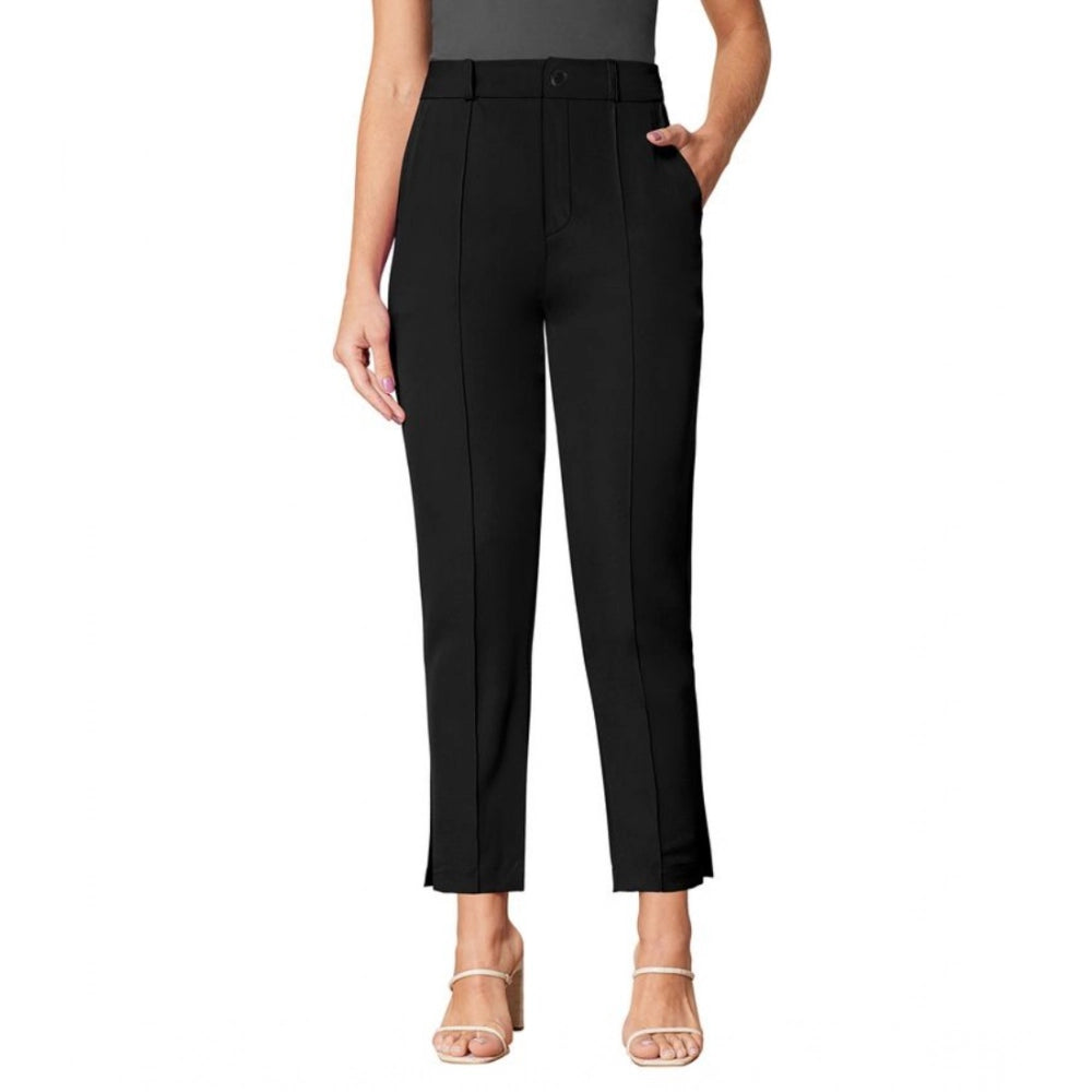 Amfyn Women's Polyester Solid With Pocket Pant (Black)