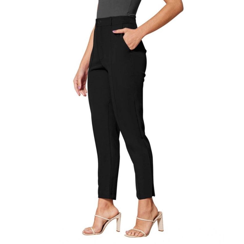 Amfyn Women's Polyester Solid With Pocket Pant (Black)