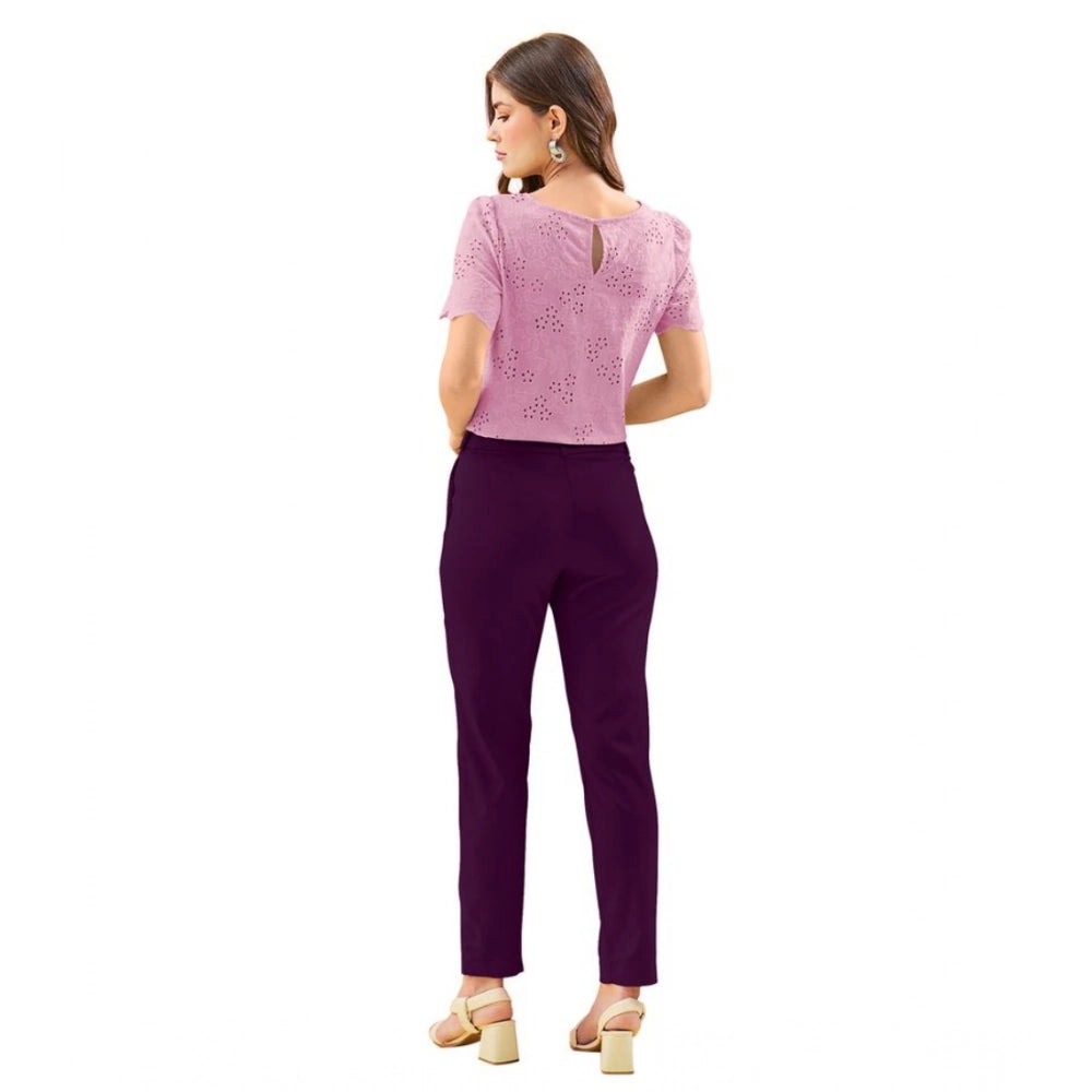 Amfyn Women's Polyester Solid With Pocket Pant (Wine)