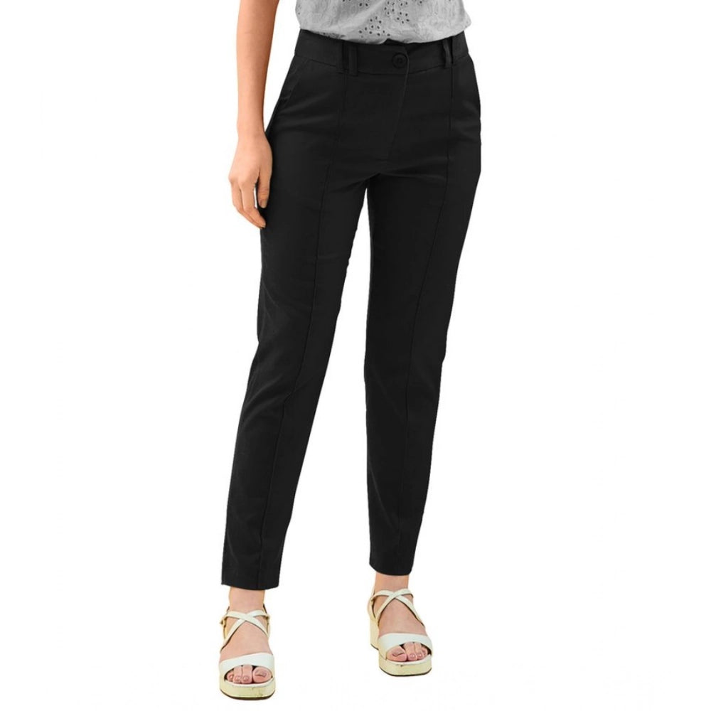 Amfyn Women's Polyester Solid With Pocket Pant (Black)