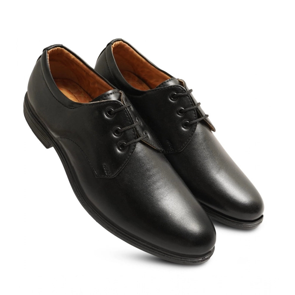 Amfyn Men's Casual Faux Leather Solid Lace-Up Formal Shoes (Black)