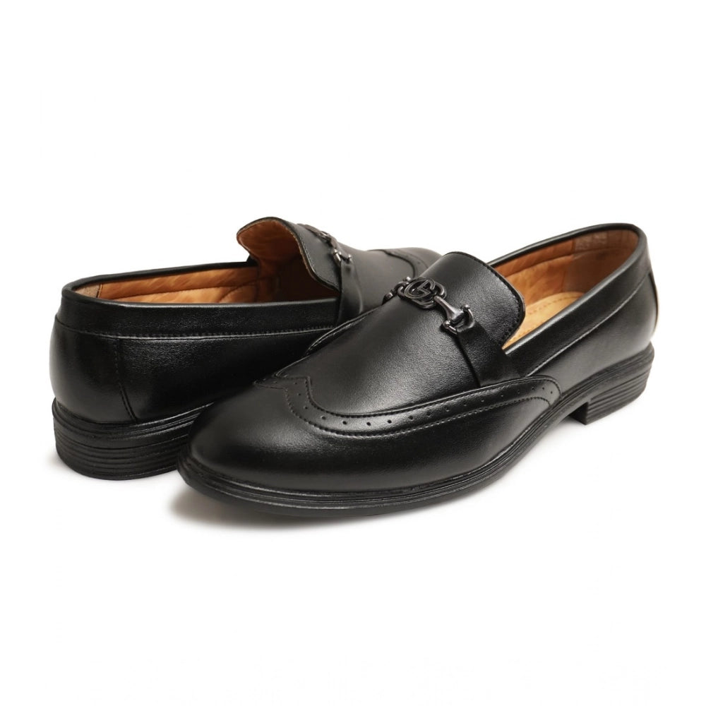 Amfyn Men's Casual Faux Leather Solid Slip-on Formal Shoes (Black)