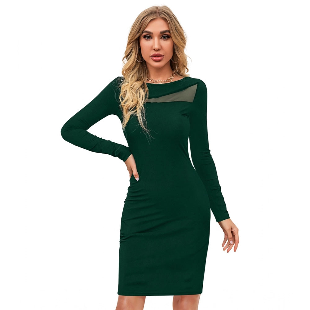 Amfyn Women's Knitting strachable Solid Round Neck Full Sleeve Dresses (Green )