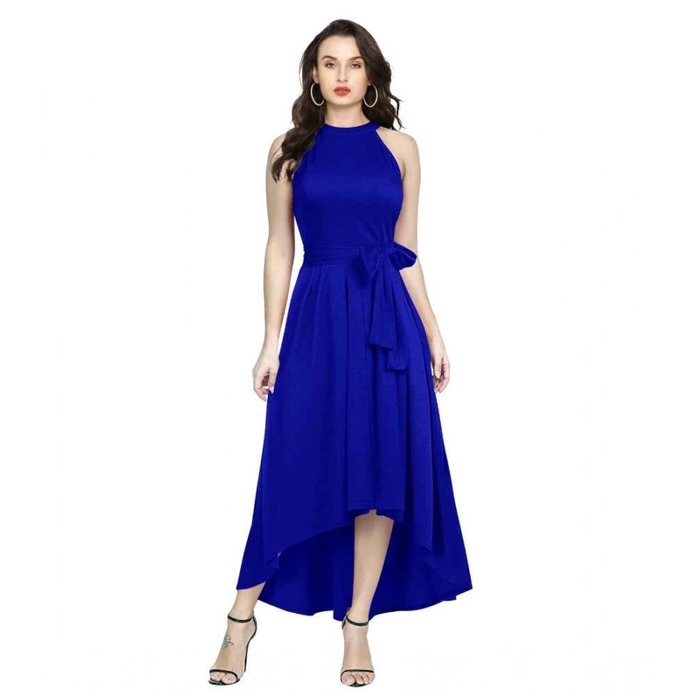 Amfyn Women's Polyster Solid Helter Neck Sleeveless Dresses (Royal Blue)