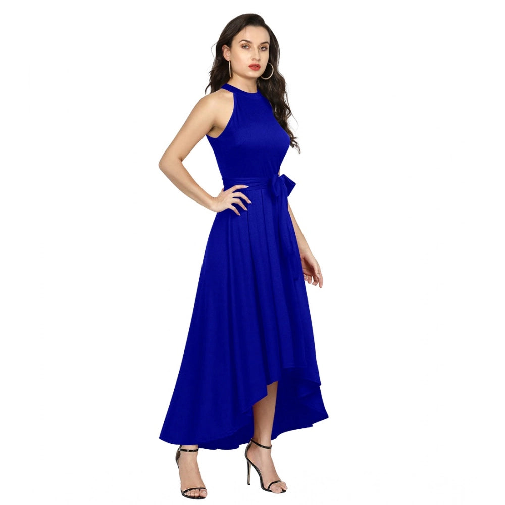 Amfyn Women's Polyster Solid Helter Neck Sleeveless Dresses (Royal Blue)