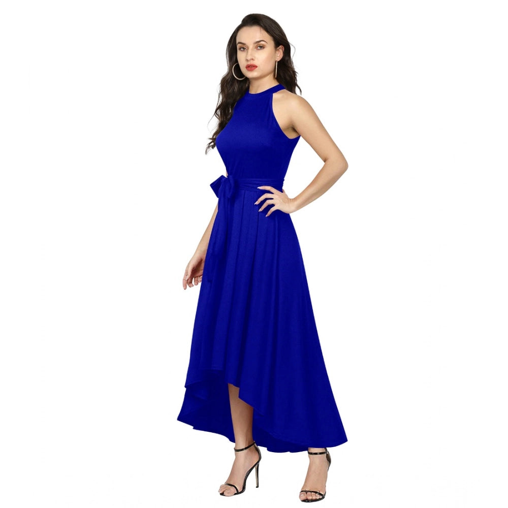 Amfyn Women's Polyster Solid Helter Neck Sleeveless Dresses (Royal Blue)