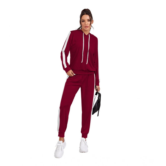 Amfyn Women's Knitting strachable Solid Hooded Neck Full Sleeve Track Suit (Maroon)