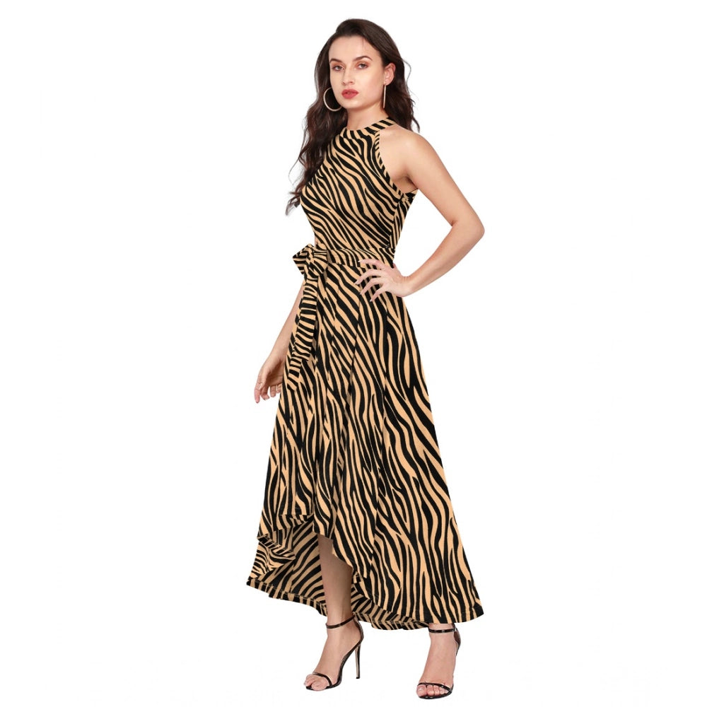 Amfyn Women's Polyster Zebra Pattern Helter Neck Sleeveless Dresses (Yellow)