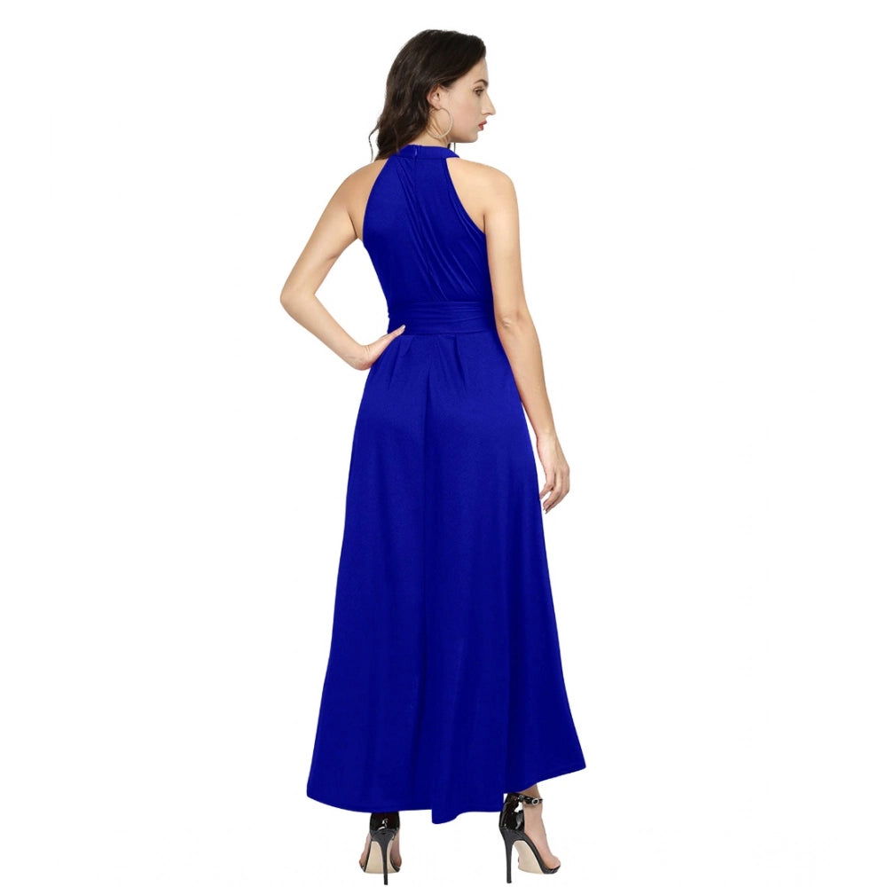 Amfyn Women's Polyster Solid Helter Neck Sleeveless Dresses (Royal Blue)