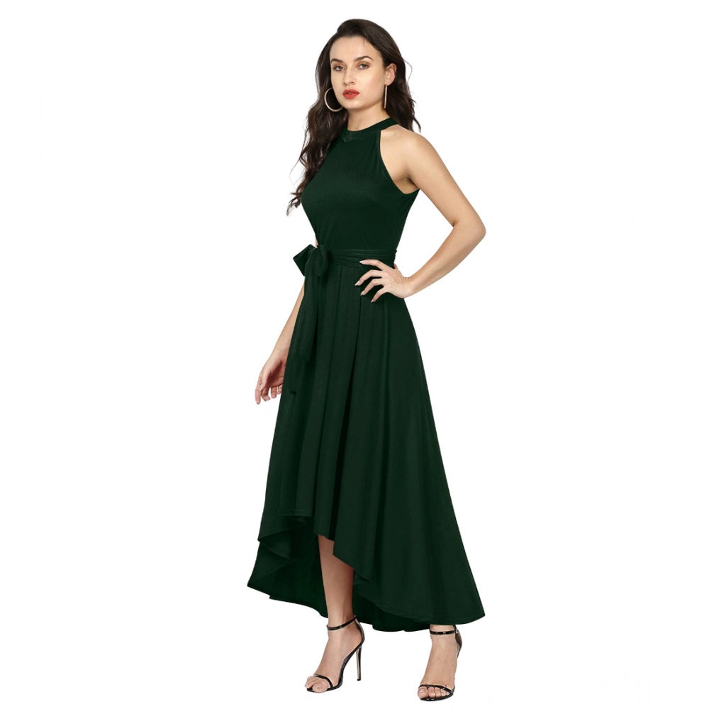 Amfyn Women's Polyster Solid Helter Neck Sleeveless Dresses (Green)