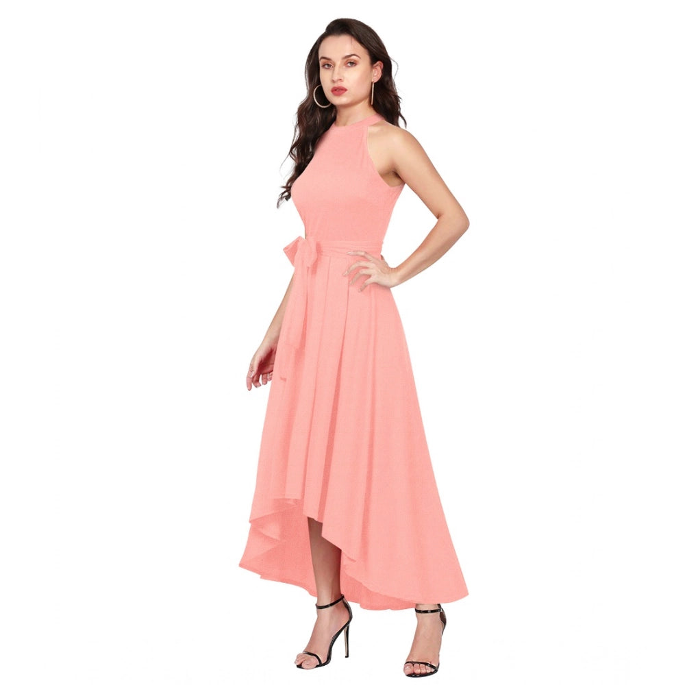 Amfyn Women's Polyster Solid Helter Neck Sleeveless Dresses (Peach)