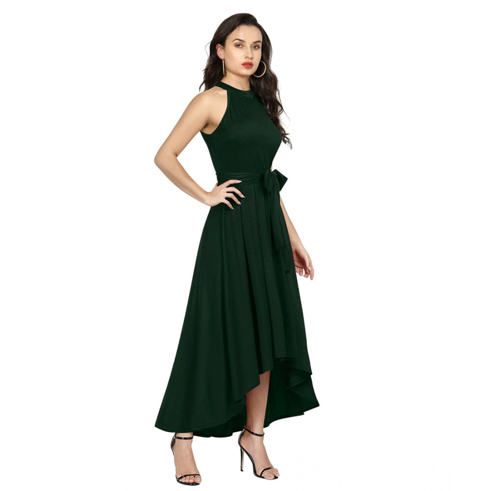 Amfyn Women's Polyster Solid Helter Neck Sleeveless Dresses (Green)